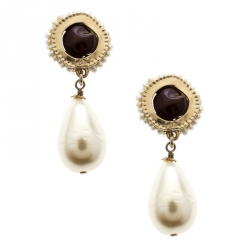 Pre Owned أقراط شانيل جريبوا زرقاء لؤلؤ صناعي وردة بمشابك