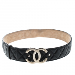 Chanel Black Quilted Leather CC Logo Belt Size 80/32 - Yoogi's Closet