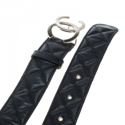 Pre Owned Chanel Black Quilted Leather CC Buckle Belt 80cm