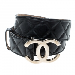 Chanel Black Patent Leather CC Resin Crystal Buckle Belt 80 CM