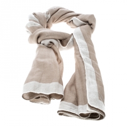 مملوكة مسبقًا Chanel Beige and Ecru CC Logo  Double Faced Cashmere and Silk Scarf