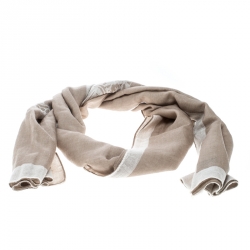 مملوكة مسبقًا Chanel Beige and Ecru CC Logo  Double Faced Cashmere and Silk Scarf