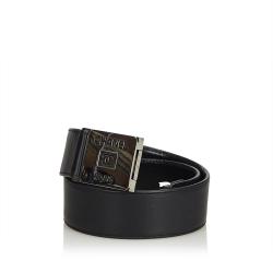 Pre Owned Chanel Black Leather CC Buckle Belt 70 CM