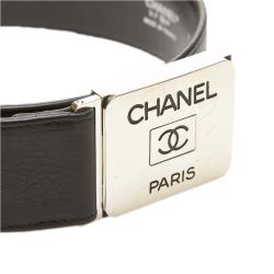 Pre Owned Chanel Black Leather CC Buckle Belt 70 CM