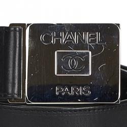 Pre Owned Chanel Black Leather CC Buckle Belt 70 CM