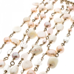 Pre Owned Chanel CC Faux Pearl and Rose Quartz Multi Strand Bracelet
