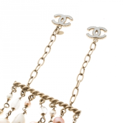 Pre Owned Chanel CC Faux Pearl and Rose Quartz Multi Strand Bracelet