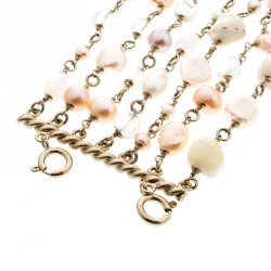 Pre Owned Chanel CC Faux Pearl and Rose Quartz Multi Strand Bracelet
