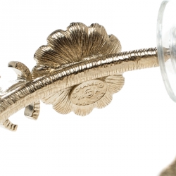 مملوكة مسبقًا Chanel CC Floral Faux Pearl Embedded Gold Tone Hoop Earrings