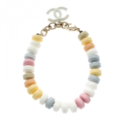 Chanel CC Multicolor Pastel Candy Beaded Gold Tone Bracelet Chanel