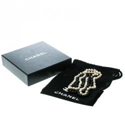 مملوكة مسبقًا Chanel Faux Pearl & Black Beads String Wrap Around Necklace