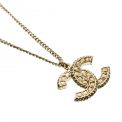 Pre Owned Chanel CC Crystal Gold Tone Pendant Chain Necklace