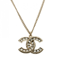 Pre Owned Chanel CC Crystal Gold Tone Pendant Chain Necklace