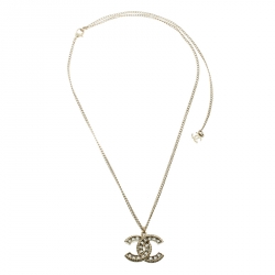 Pre Owned Chanel CC Crystal Gold Tone Pendant Chain Necklace