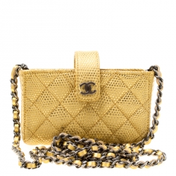 Chanel Gold Quilted Lizard iPhone Pouch with Chain
