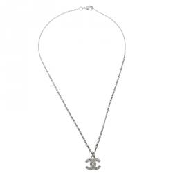 Chanel CC Crystal Silver Tone Pendant Necklace Chanel | TLC