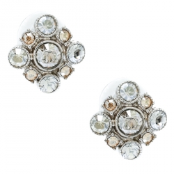 Pre Owned أقراط شانيل CC  فضية اللون مرصعة