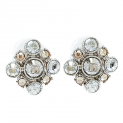 Pre Owned أقراط شانيل CC  فضية اللون مرصعة