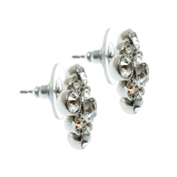 Pre Owned أقراط شانيل CC  فضية اللون مرصعة