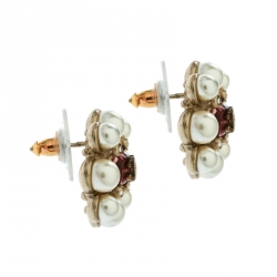 Pre Owned Chanel CC Faux Pearl Crystal & Gripoix Gold Tone Stud Earrings