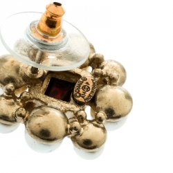 Pre Owned Chanel CC Faux Pearl Crystal & Gripoix Gold Tone Stud Earrings