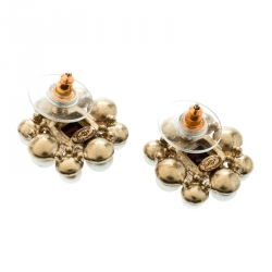 Pre Owned Chanel CC Faux Pearl Crystal & Gripoix Gold Tone Stud Earrings