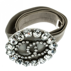 مملوكة مسبقًا Chanel CC Crystal Embellished Silver Tone Mesh Belt