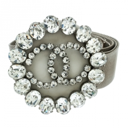 مملوكة مسبقًا Chanel CC Crystal Embellished Silver Tone Mesh Belt