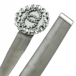 مملوكة مسبقًا Chanel CC Crystal Embellished Silver Tone Mesh Belt