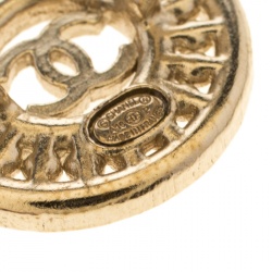 مملوكة مسبقًا Chanel CC Crystal & Faux Pearl Embellished Gold Tone Circular Ring Size 50.5