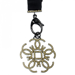 Chanel Silver CC Detachable Crystal Pendant Ribbon Key Chain