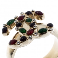 Pre Owned  خاتم شانيل CC باروك مرصع كريستال ذهبي