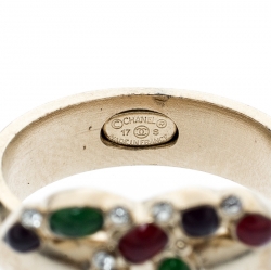 Pre Owned  خاتم شانيل CC باروك مرصع كريستال ذهبي