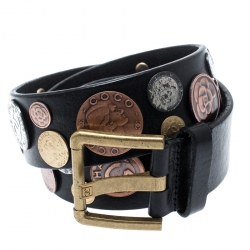 Pre Owned Chanel Black Leather Belt Size 85CM