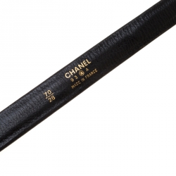 Pre Owned حزام شانيل جلد أسود ومعدن مقاس 70سم