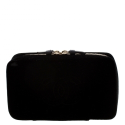 Pre Owned Chanel Black Velvet CC Jewelry Travel Case