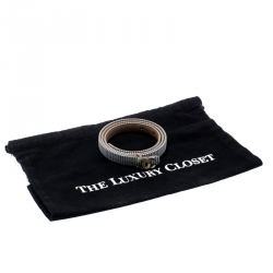 مملوكة مسبقًا حزام شانيل أزرق/أبيض قماش مخطط إبزيم CC مقاس 75 سم