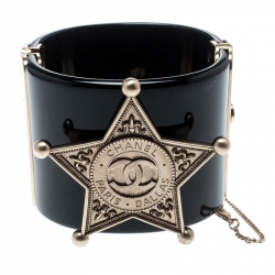 مملوكة مسبقًا سوار شانيل شريف ستار أسود ذهبي اللون عريض