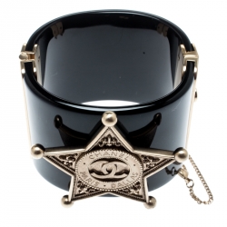 مملوكة مسبقًا سوار شانيل شريف ستار أسود ذهبي اللون عريض