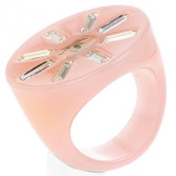 Pre Owned Chanel Crystal Pink Resin Ring Size 54