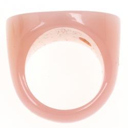Pre Owned Chanel Crystal Pink Resin Ring Size 54