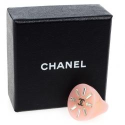 Pre Owned Chanel Crystal Pink Resin Ring Size 54