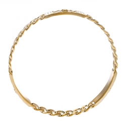 Pre Owned Chanel CC Crystal Textured Chain Link Gold Tone Bangle Bracelet