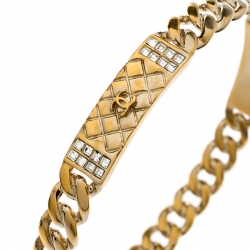 Pre Owned Chanel CC Crystal Textured Chain Link Gold Tone Bangle Bracelet