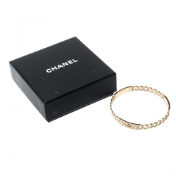 Pre Owned Chanel CC Crystal Textured Chain Link Gold Tone Bangle Bracelet