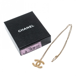 Chanel CC Gold Toned Chanel Textured Logo Pendant Chain Necklace Chanel ...