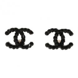 Pre Owned حلق شانيل CC فضي كريستال أسود