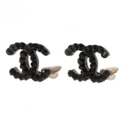 Pre Owned حلق شانيل CC فضي كريستال أسود