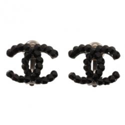 Pre Owned حلق شانيل CC فضي كريستال أسود