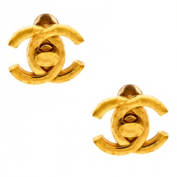 Pre Owned Chanel CC Turn Lock Gold Tone Clip-on Stud Earrings